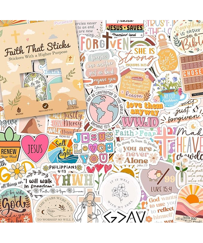 225 PCS Christian Bible Verse Stickers – Inspirational Journaling & Study Stickers for Water Bottles, Laptops, Notebooks & Scrapbooking – Waterproof