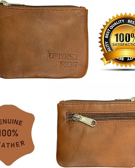 LEATHER FARM's lambskin leather coin pouch/coin purse for both mens and womens. (TAN)