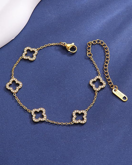 CLAIRETTE Premium PVD Gold-Plated Clover Lucky Bracelet for Women Flower Four Leaf Link Bracelets Trendy Jewelry Gifts for Women