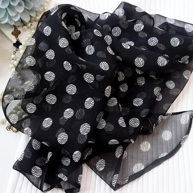 JERLA Women 100% Mulberry silk Scarf Long Large Lightweight Scarves Fashion Women Soft polka dot Print Neckerchief