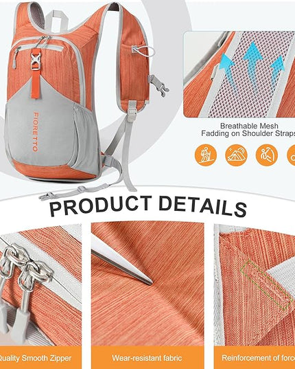 FIORETTO 20L Hiking Backpack for Women Men Mini Packable Backpack Lightweight Small Daypack for Camping Travel Outdoor, Orange