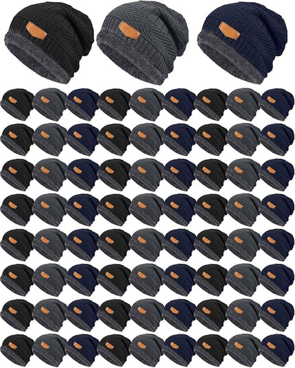 Geyoga 72 Pieces Winter Knit Beanie Hats Bulk for Homeless Fleece Lined Beanie Warm Beanie Cap Winter Knit