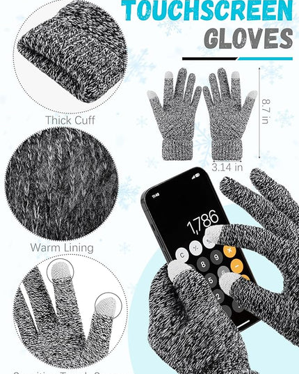 Winter Beanie Hat Scarf Gloves, Warm Fleece Knit Hats Touch Screen Gloves Neck Scarf Set Winter Gifts for Unisex Adult