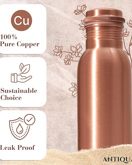 34 Oz Pure Copper Water Bottle – Leak-Proof Hammered Design with Tumbler, Carrying Bag & Smooth Finish Decorative – Copper Water Bottle