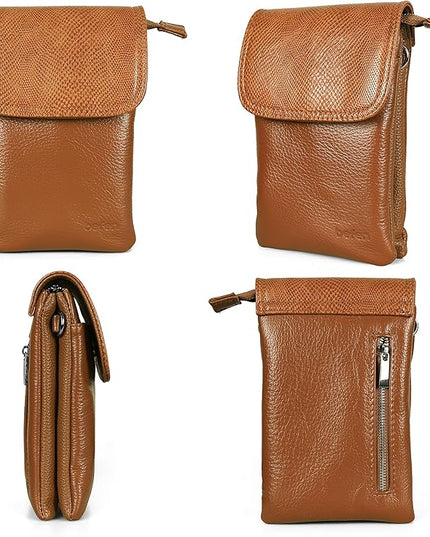 befen Genuine Leather Small Crossbody Bags for Women Cell Phone Bag Cross Body Purses,Silver Zipper