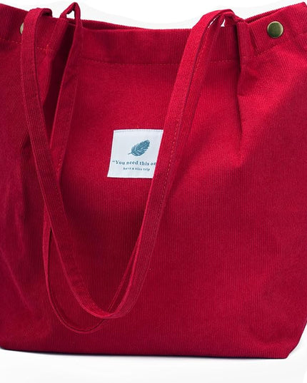 Corduroy Tote Bag Cute Tote Bags for Women Shoulder Bag with Inner Pocket for Work Beach Travel and Shopping Grocery