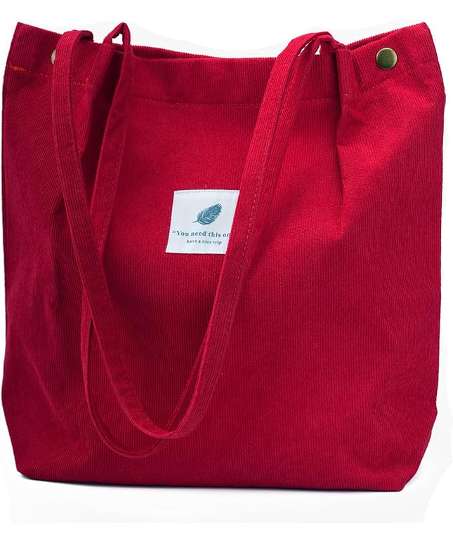 Corduroy Tote Bag Cute Tote Bags for Women Shoulder Bag with Inner Pocket for Work Beach Travel and Shopping Grocery
