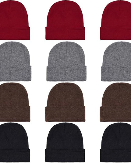 Pistha 12 Pack Beanie Hats Winter Hats for Men Women Knit Cuffed Skull Cap Warm Bulk Pack Gifts for Christmas Cold Weather