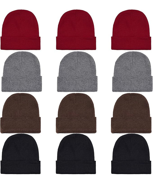 Pistha 12 Pack Beanie Hats Winter Hats for Men Women Knit Cuffed Skull Cap Warm Bulk Pack Gifts for Christmas Cold Weather