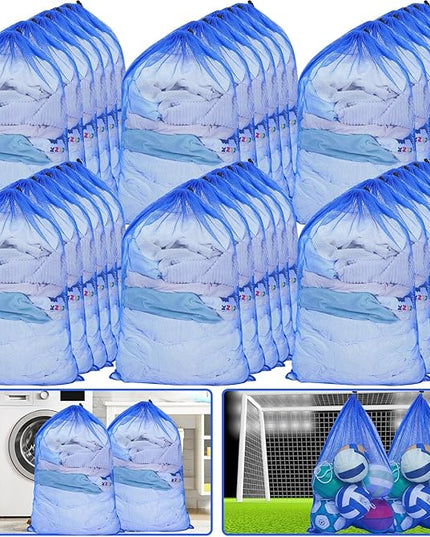 Berlune 30 Pack Large Mesh Laundry Bags, 24 x 36 Inch Bulk Wash Set with Drawstring for Commercial Use, Dorms, Vacation Rentals, Laundromats, Apartments & Facilities(Blue)
