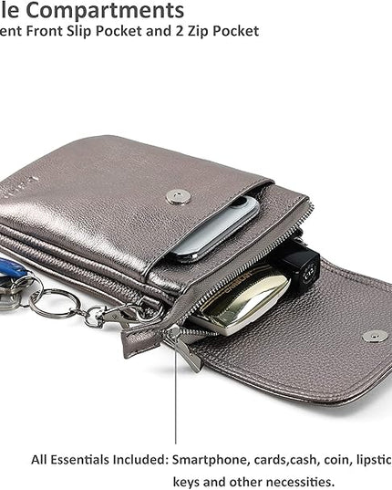 befen Genuine Leather Small Crossbody Bags for Women Cell Phone Bag Cross Body Purses,Silver Zipper
