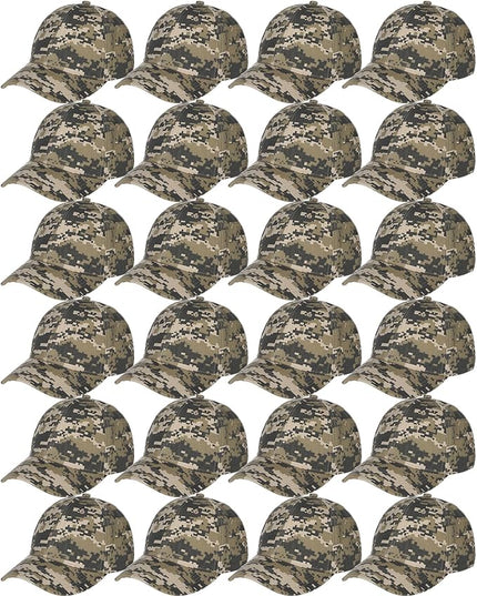 Handepo 24 Pcs Blank Baseball Cap Adjustable Back Strap Plain Blank Camouflage Hat Unisex Baseball Cap for Trucker Men Women