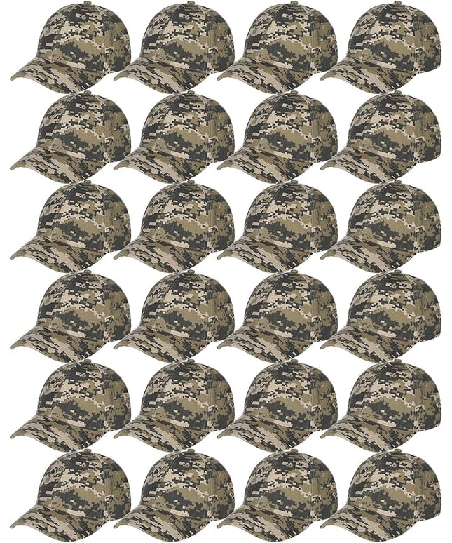 Handepo 24 Pcs Blank Baseball Cap Adjustable Back Strap Plain Blank Camouflage Hat Unisex Baseball Cap for Trucker Men Women