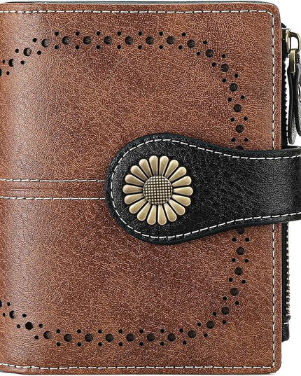 SENDEFN Small Womens Wallet Leather Bifold Card Holder RFID Blocking with Zipper Coin Pocket