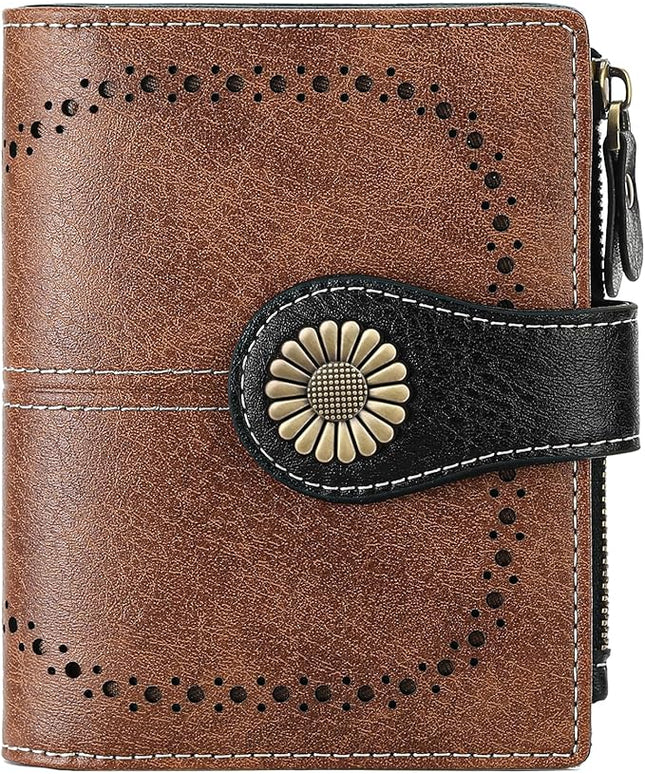 SENDEFN Small Womens Wallet Leather Bifold Card Holder RFID Blocking with Zipper Coin Pocket