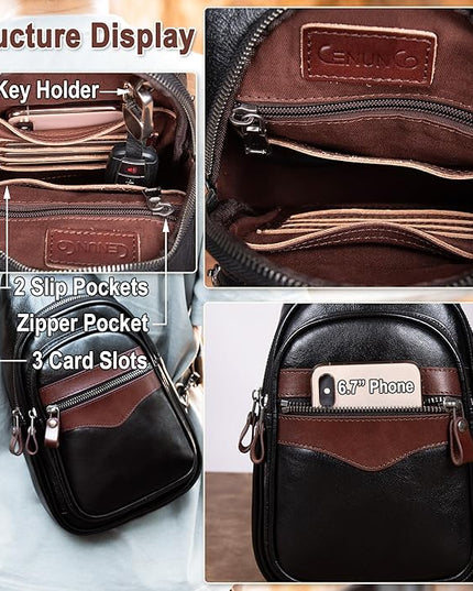 Genuine Leather Sling Bag for Men and Women Crossbody Shoulder Bag Sling Backpack Chest Purse Carry on Casual Daypack