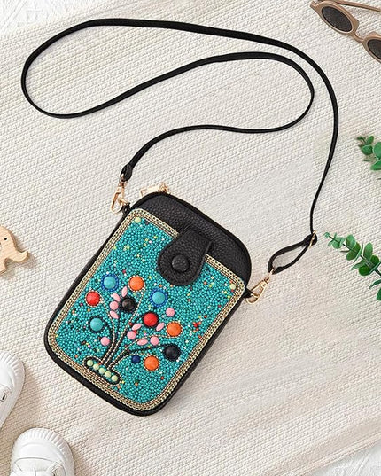 Women's Small Crossbody Cell Phone Bag, Boho Colorful Beaded Purse Wallet with Handmade Cute Patterns