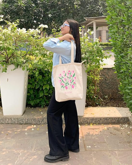 Ecoright Tote Bag for Women with Zipper, Small Tote Bag, Canvas Bag, Reusable Cotton Bag for Beach, Grocery, School & Work