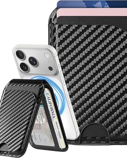 Magnetic Wallet for iPhone, Compatible with MagSafe Adjustable Stand Wallet, RIFD Blocking Leather Magnetic Card Holder for iPhone 17/16/15/14/13/12 Series, Not for iPhone 13/12 Mini