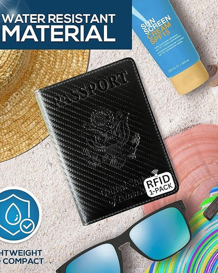 Ciana Passport Holder for Travel – PU Leather Passport Cover and Card Holder for Men & Women – Slim Passport Holder with Card Protector Slot, Travel Must Haves (Carbon Fiber)