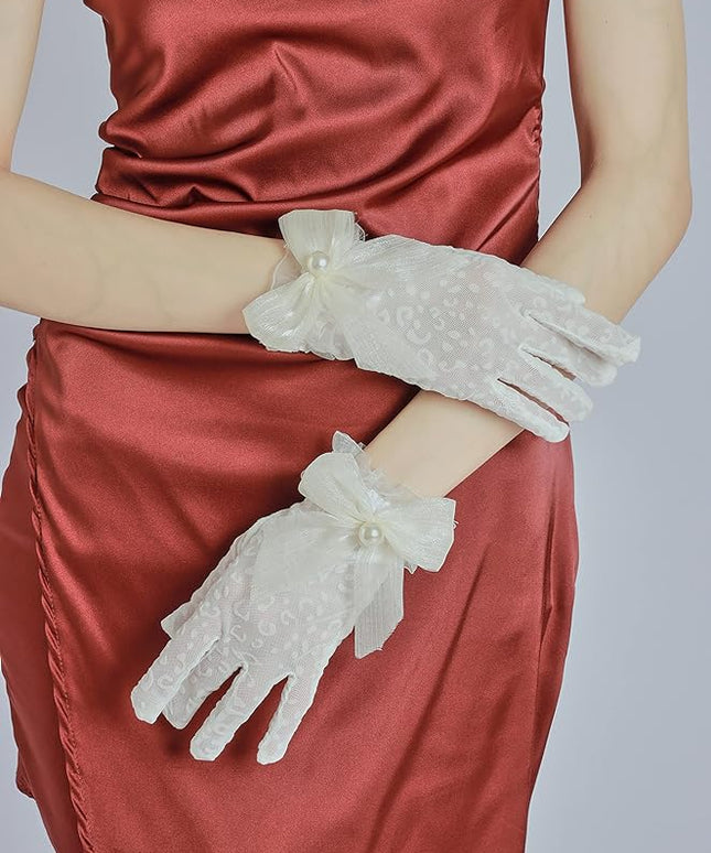 Sahabowi Satin Gloves Formal Bridal Banquet Party Wedding Opera Solid Colorful Mitten For Women