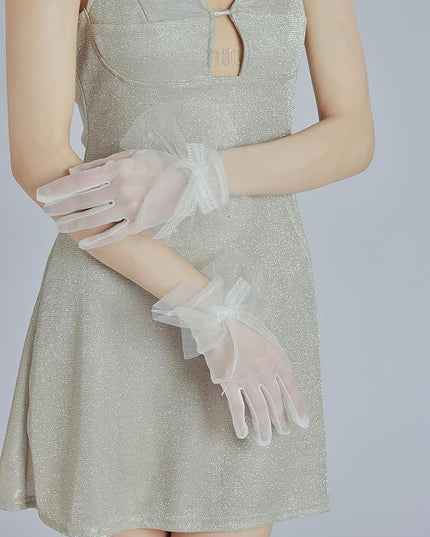Sahabowi Satin Gloves Formal Bridal Banquet Party Wedding Opera Solid Colorful Mitten For Women