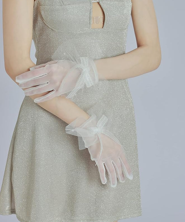 Sahabowi Satin Gloves Formal Bridal Banquet Party Wedding Opera Solid Colorful Mitten For Women