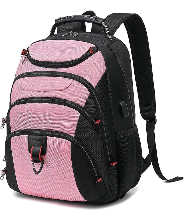 Boavan Laptop Backpack for men, 15.6 inch Laptop Bag with USB Port, Waterproof Travel Work Backpack Purse, Anti-Theft Teacher Nurse Doctor Casual Bookbags Office Business backpack，PinkBlack