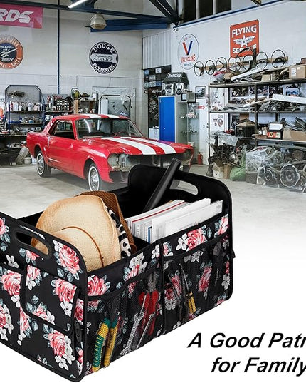 Femuar Car Trunk Organizer,Car Storage Organizer with 72L Large Capacity Waterproof Collapsible and 11 Pockets,Trunk Organizer for Car Suv/Jeep/Sedan, Large Size, Flower