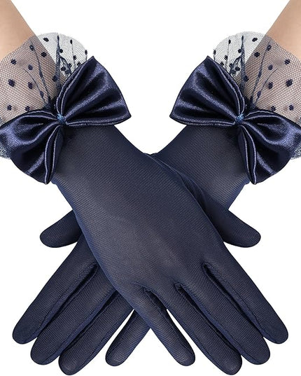 BABEYOND Lace Gloves for Women - Bow Short Prom Gloves Evening Elegant Accessories for Wedding Opera Party