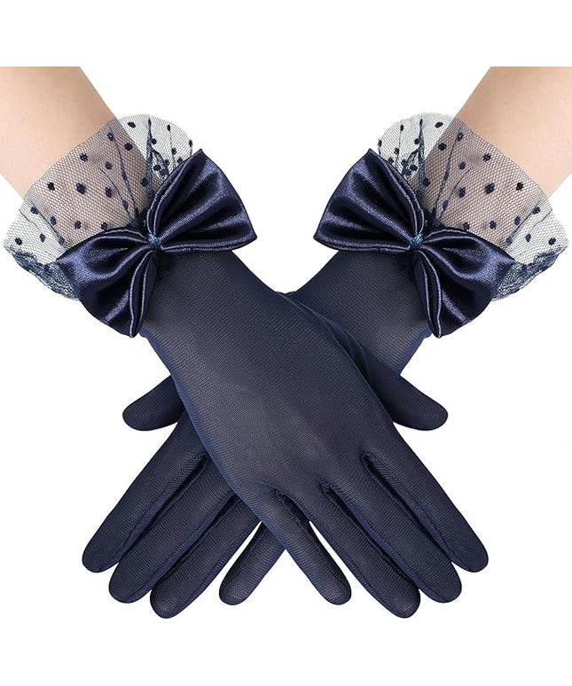 BABEYOND Lace Gloves for Women - Bow Short Prom Gloves Evening Elegant Accessories for Wedding Opera Party