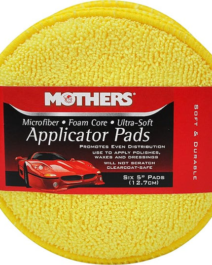 Mothers Microfiber Polishing Pad and Cleaning Pads for Car Detailing, 5 Inch Diameter, Yellow, 6 Pack