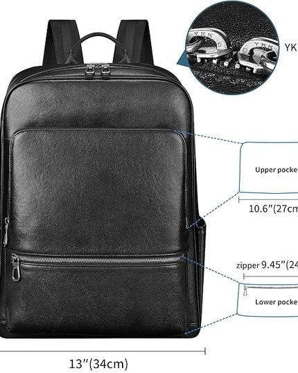 Large Black Leather Backpack for Men, Minimalist Luxury Executive Computer Backpack for Men, 17.3 Inch Genuine Leather Laptop Backpack for Travel Work Business