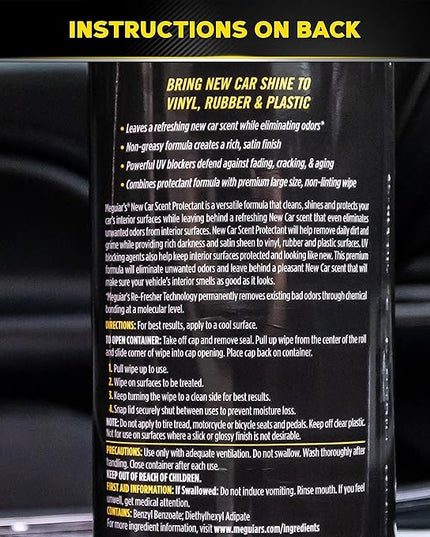 Meguiar's New Car Scent Protectant Wipes - Easy to Use Car Wipes that Protect and Freshen Your Car's Interior - Ideal for Car Detailing & Maintenance - 30 Ct