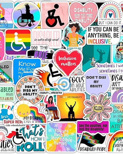 BulbaCraft Disability Stickers for Water Bottle and Laptop - Disability Pride Party Supplies & Decorations, Waterproof Vinyl Support Decals, Gifts for Women & Men