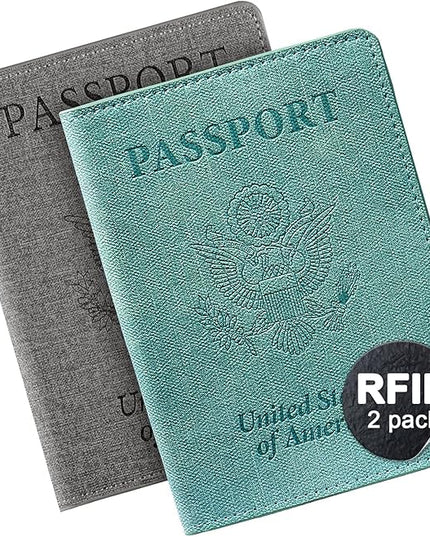 VIDIVICI Unisex 2pk RFID Passport And Vaccine Card Holder Combo,Passport Holder-Black&Light Blue | 2pk, RFID, Passport Holder