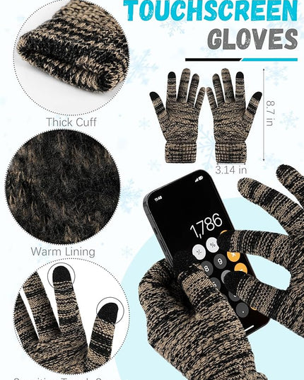 Winter Beanie Hat Scarf Gloves, Warm Fleece Knit Hats Touch Screen Gloves Neck Scarf Set Winter Gifts for Unisex Adult