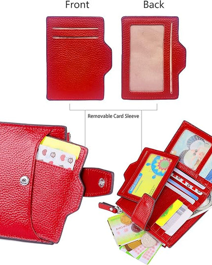 AINIMOER Women's RFID Blocking Leather Small Compact Bi-fold Zipper Pocket Wallet Card Case Purse with id Window