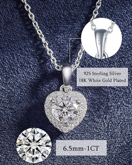 IMOLOVE Moissanite Solitaire Pendant Necklaces for Women Sterling Silver with 18K White Gold Plated 1-3 Carat D Color VVS1 Clarity Mossanite Jewelry for Women