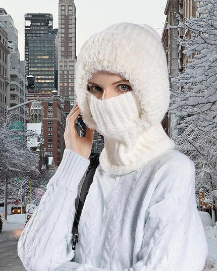 HUAMULAN Women Winter Beanie Hats One Piece Fleece Lined Knit Balaclavas Mask Set Skull Neck Circle Scarf Ski Snow Hat Pompom