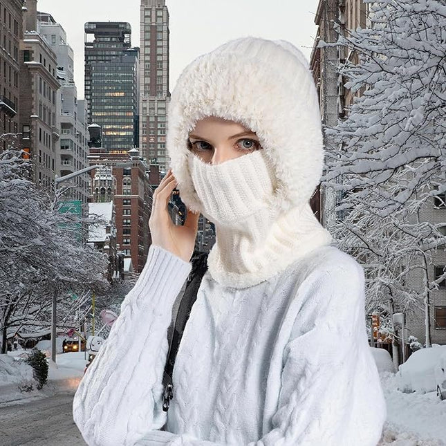 HUAMULAN Women Winter Beanie Hats One Piece Fleece Lined Knit Balaclavas Mask Set Skull Neck Circle Scarf Ski Snow Hat Pompom