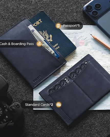 VULKIT Passport Cover Ultra Slim Design Leather Passport Sleeve RFID Blocking with 2 Card Slots, Anti-Theft Travel Essentials