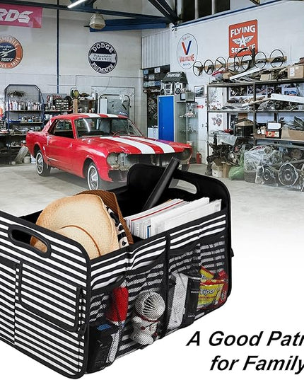 Femuar Car Trunk Organizer,Car Storage Organizer with 72L Large Capacity Waterproof Collapsible and 11 Pockets,Trunk Organizer for Car Suv/Jeep/Sedan, Large Size, Stripe