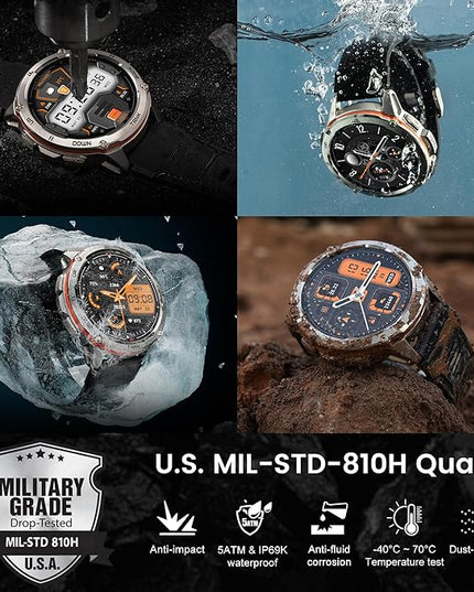 KOSPET Tank T3 Ultra Smart Watch GPS for Men, 5ATM Waterproof, Pressure&Altitude&Compass, Extra-Large Battery, Full Metal Body Rugged Military Smartwatch Bluetooth Calling-1.43” AMOLED Display