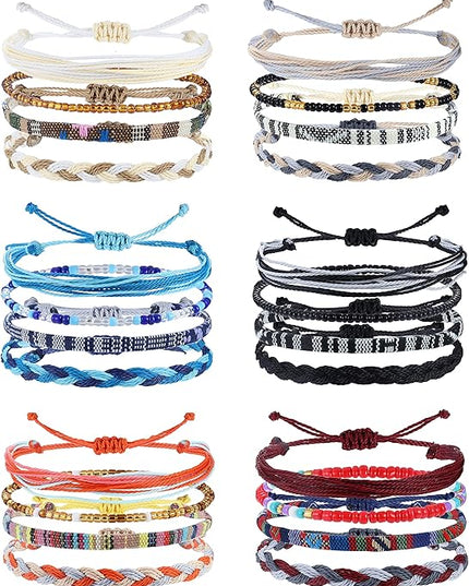 Florideco 24 Pcs Boho Surfer Bracelet Anklet Adjustable Beaded Anklets Handmade Braided Bracelet Colorful Anklet Summer String Rope Ankle Bracelets Waterproof Surfer Beach Bracelet Boho Jewelry for Women Men