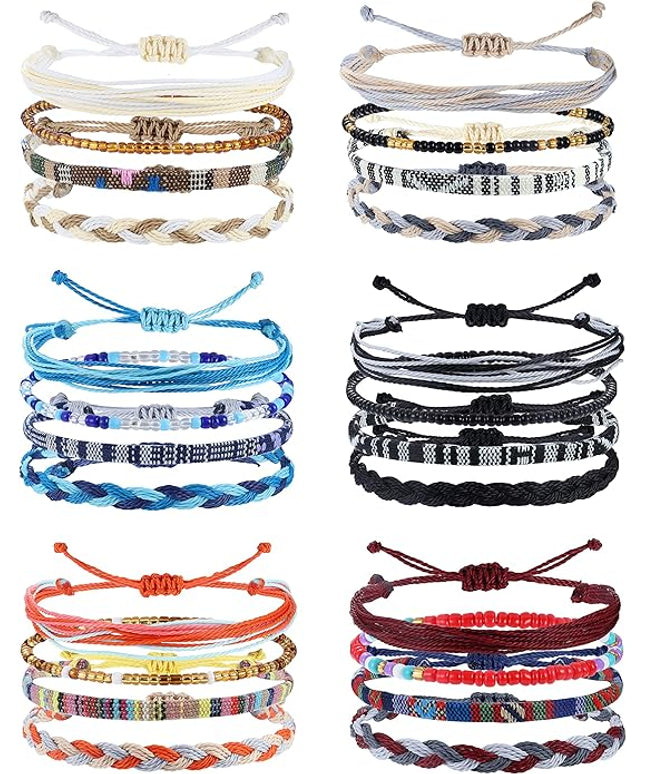 Florideco 24 Pcs Boho Surfer Bracelet Anklet Adjustable Beaded Anklets Handmade Braided Bracelet Colorful Anklet Summer String Rope Ankle Bracelets Waterproof Surfer Beach Bracelet Boho Jewelry for Women Men