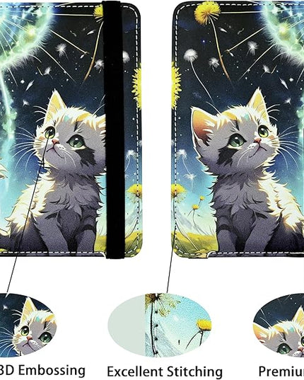 Cute Cat Passport Holder for Women and Men PU Leather Passport Cover for Travel