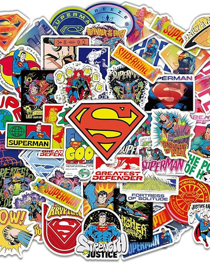 Superman Stickers Pack – 50PCS Superhero Vinyl Decals for Kids, Teens, Adults, Waterproof Sticker Decals for Laptop, Water Bottle, Skateboard, Luggage, Phone, Notebook, Party Favors & Gifts