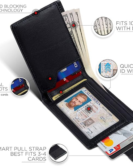 SERMAN BRANDS RFID Blocking Slim Bifold Genuine Leather Thin Minimalist Front Pocket Wallets for Men Billfold Wallet Men Gift