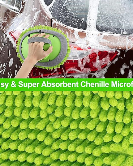 Wontolf 62'' Car Wash Brush with Long Handle Chenille Microfiber Car Wash Mop Mitt Kit Car Detailing Brush Cleaning Kit Window Squeegee Car Duster Drying Towels Tire Brush for Cars RV Truck Boat